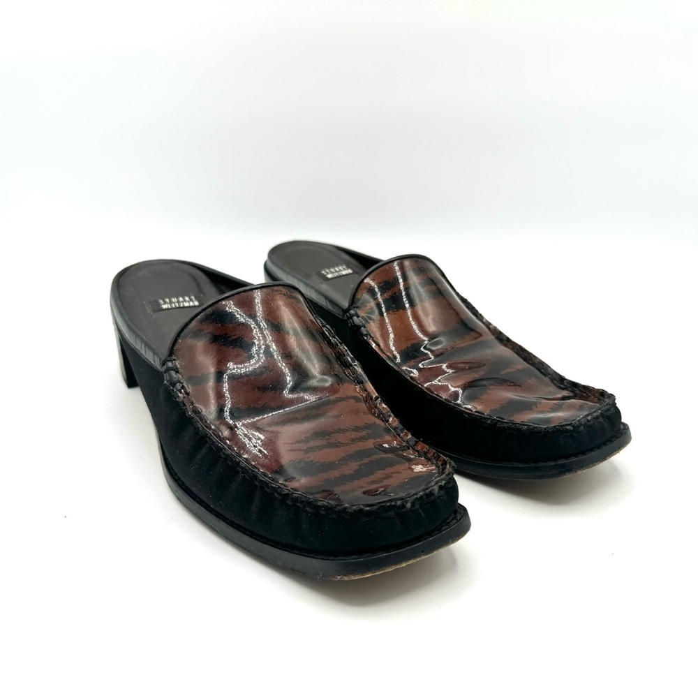 STUART WEITZMAN VINTAGE BLACK BROWN SHOE ANIMAL PRINTS SLIP ON SHOE BLOCK HEELS - Picture 5 of 16